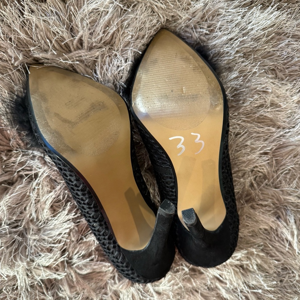 Betsey Johnson Black Mesh Heels with Fluffy Accent - Picture 7 of 10